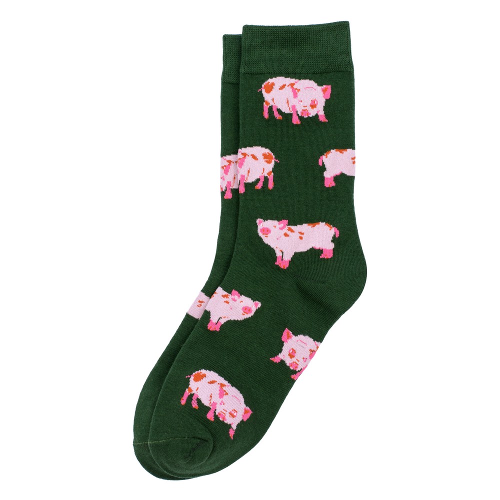 Socks cotton & spandex piglet litter dark green