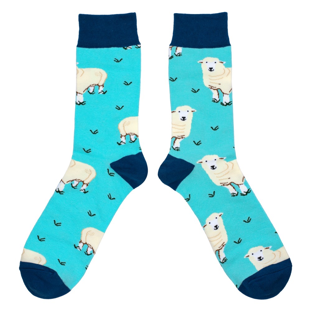 Socks cotton & spandex gents sheep herd blue