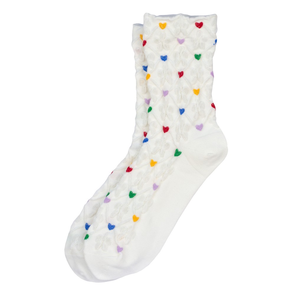 Socks cotton & spandex embossed hearts white