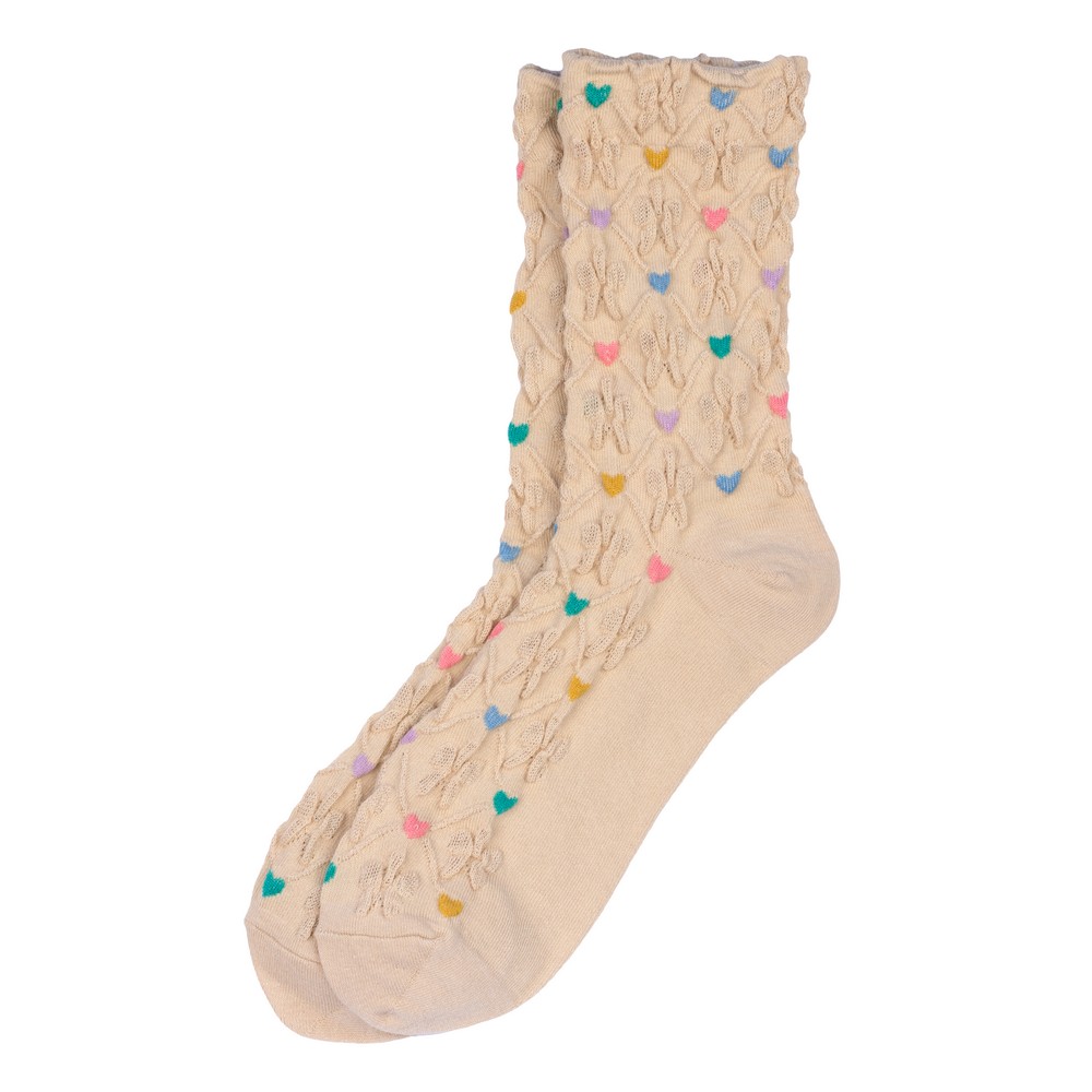 Socks cotton & spandex embossed hearts beige