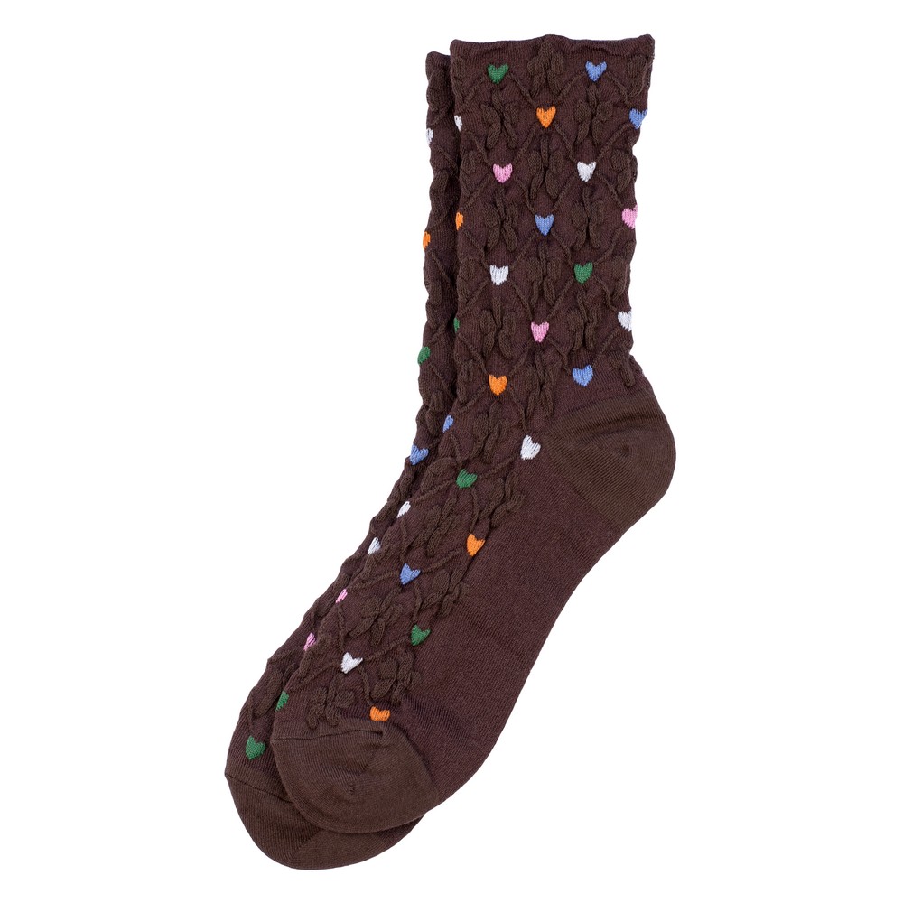 Socks cotton & spandex embossed hearts brown