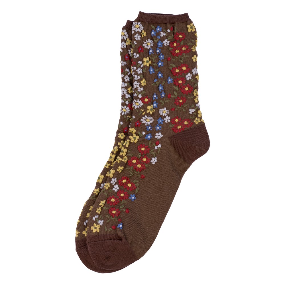 Socks cotton & spandex embossed blooming garden brown