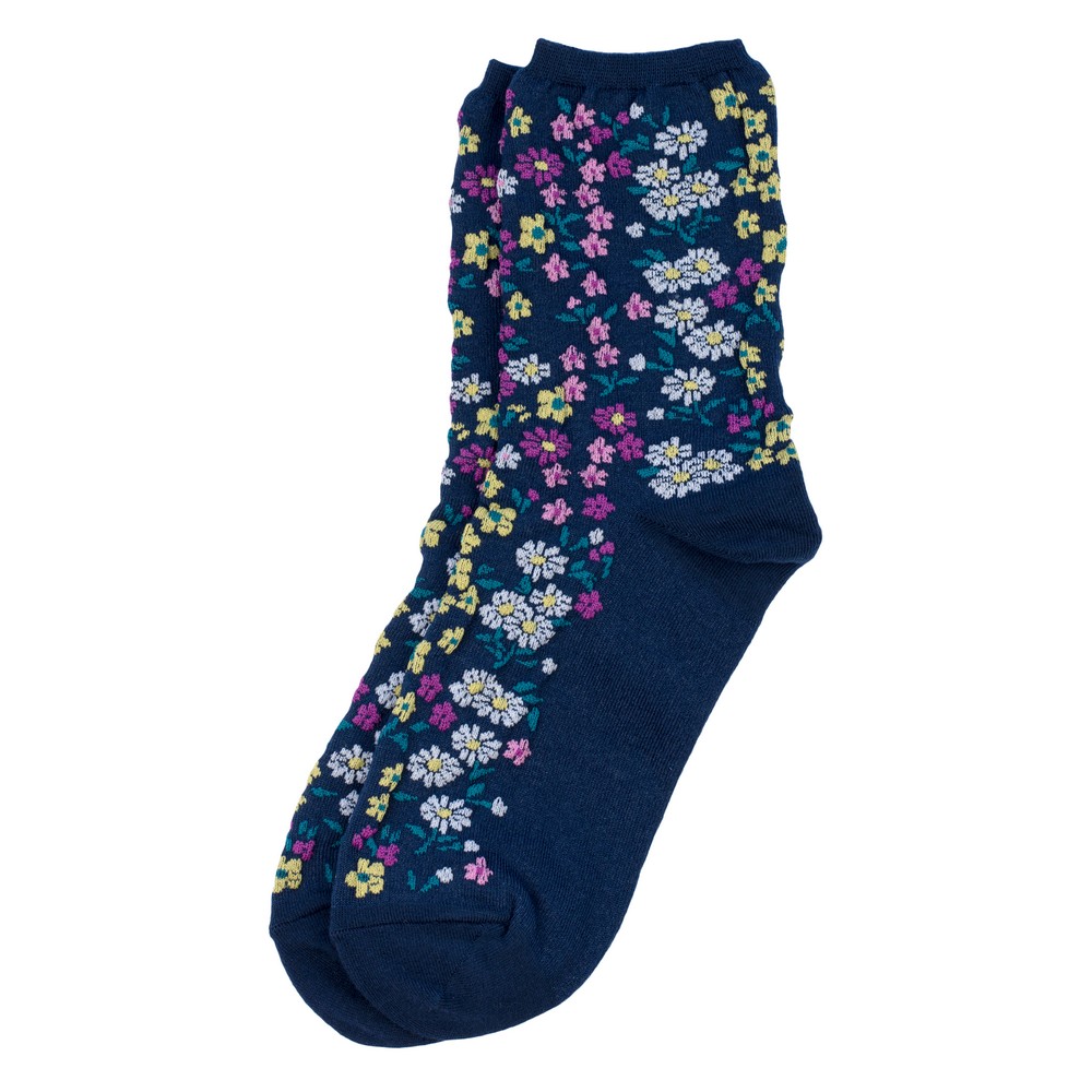 Socks cotton & spandex embossed blooming garden navy blue
