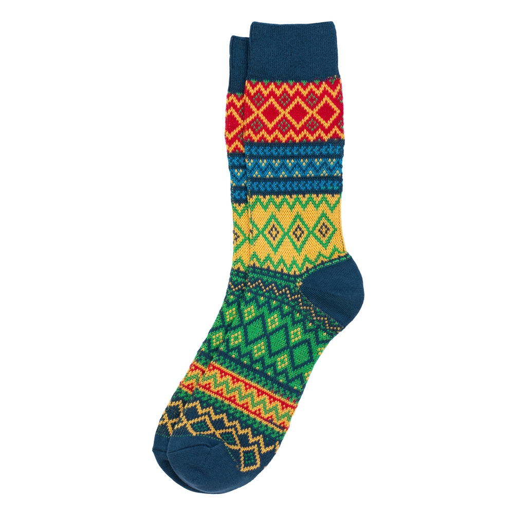Socks cotton gents jacquard green yellow & orange