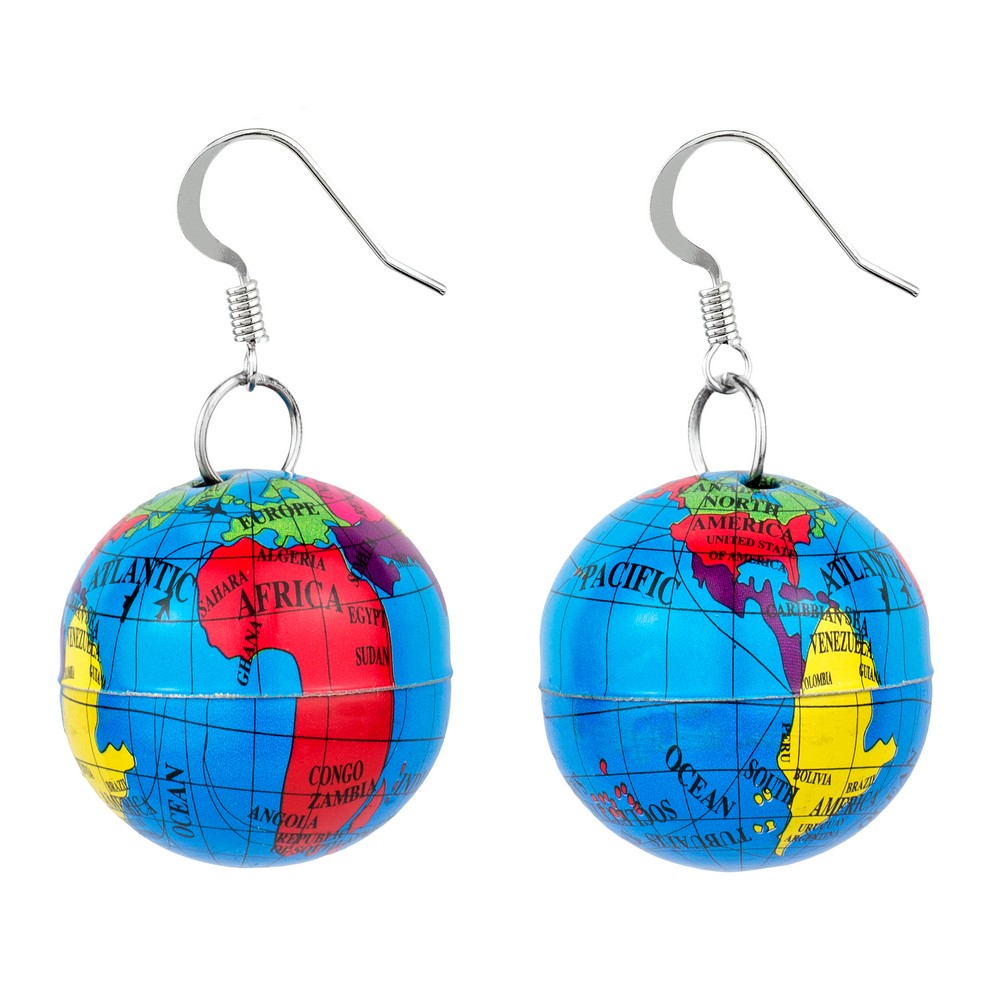 Drop earring printed globe