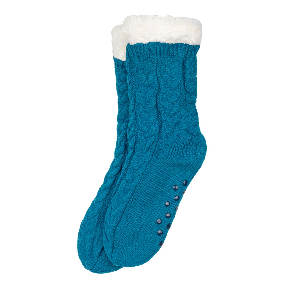 Socks acrylic cosy cable knit teal blue