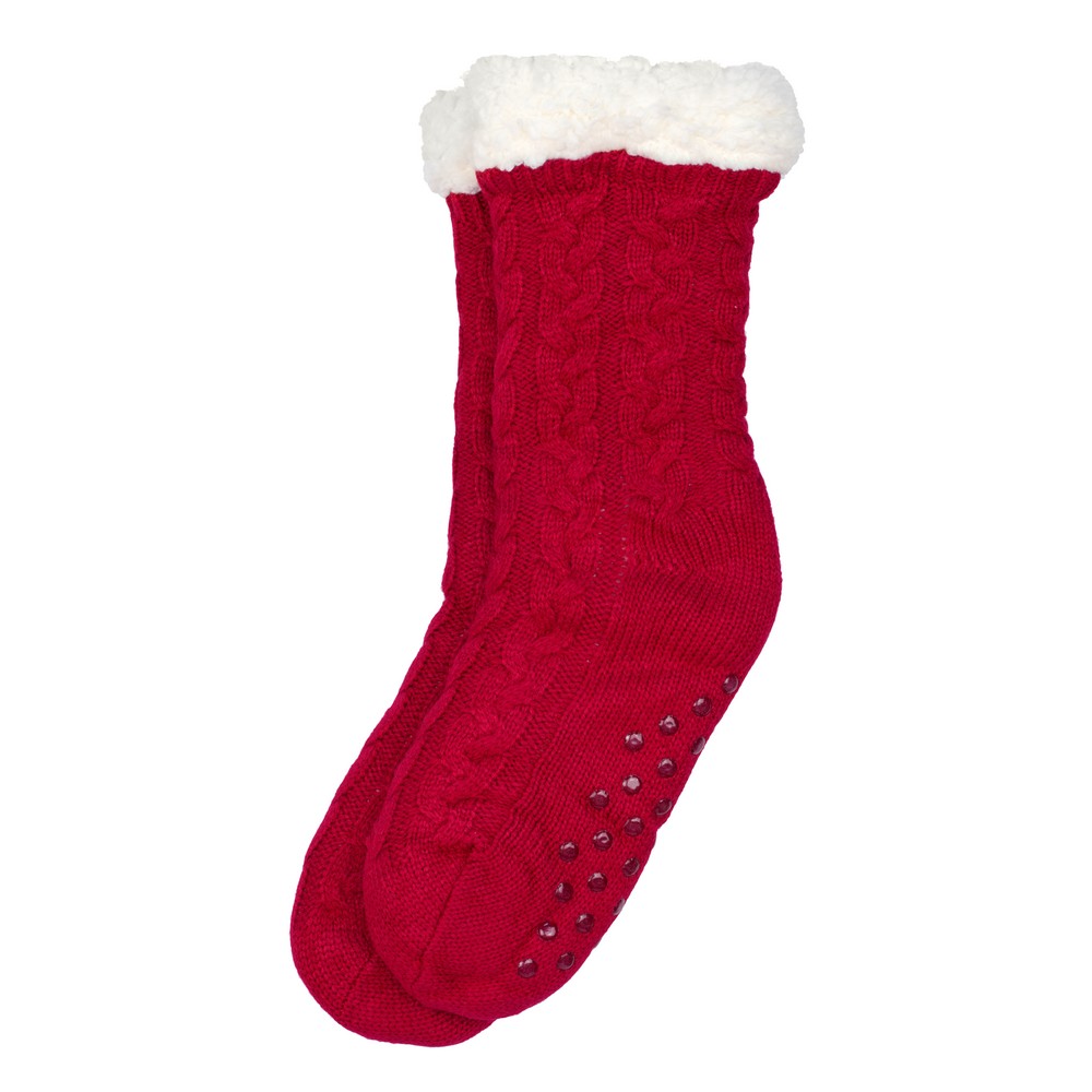Socks acrylic cosy cable knit red