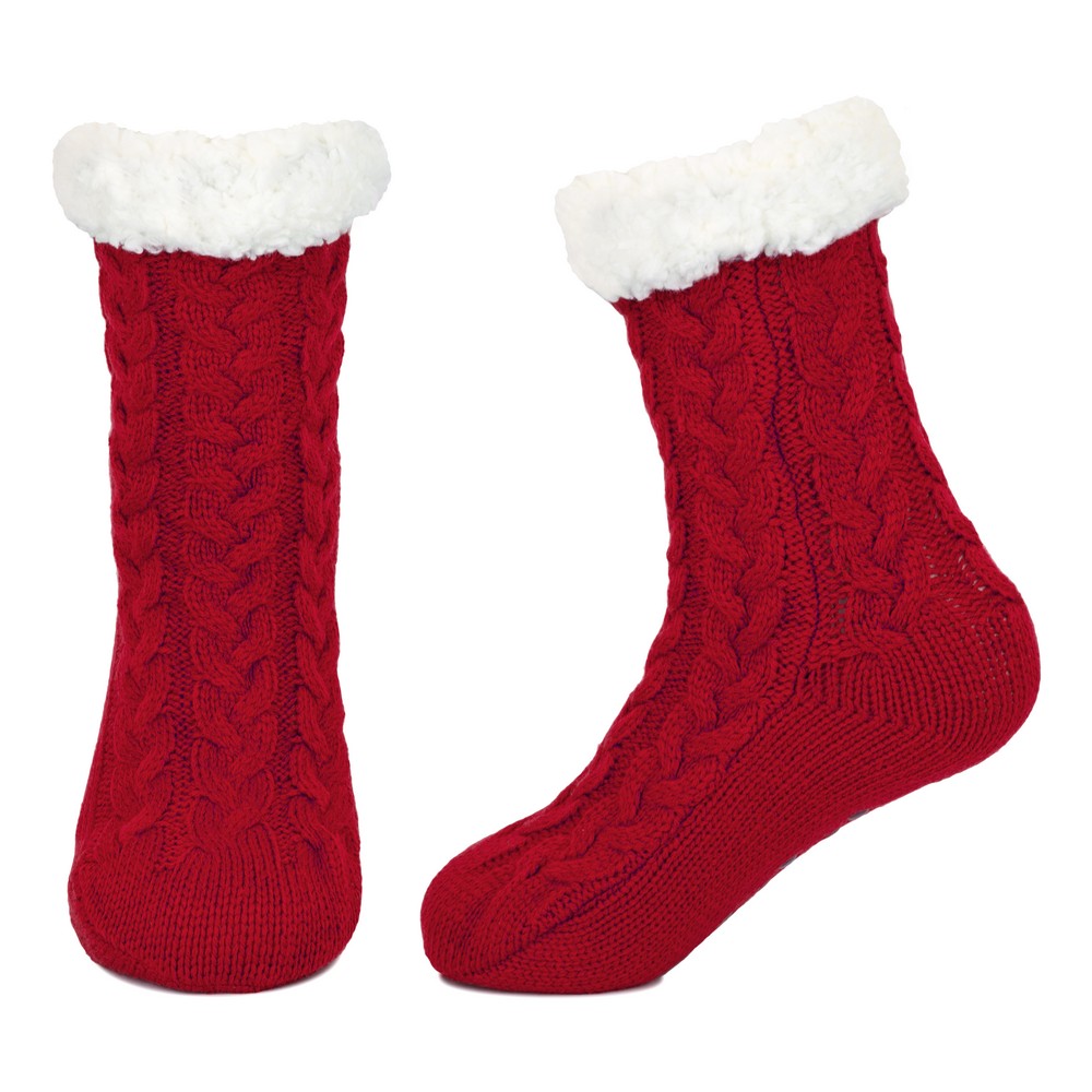 Socks acrylic cosy cable knit red - Image 2
