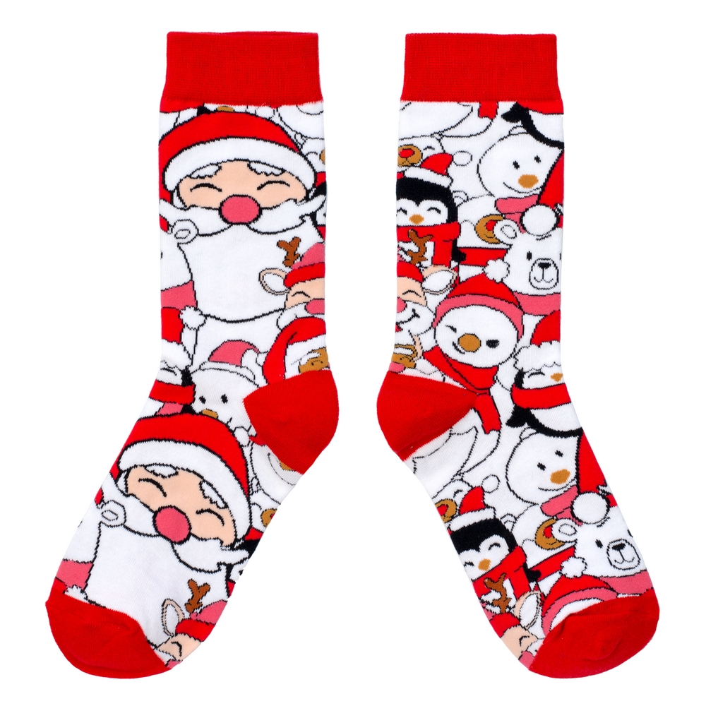 Socks cotton santa faces red & white