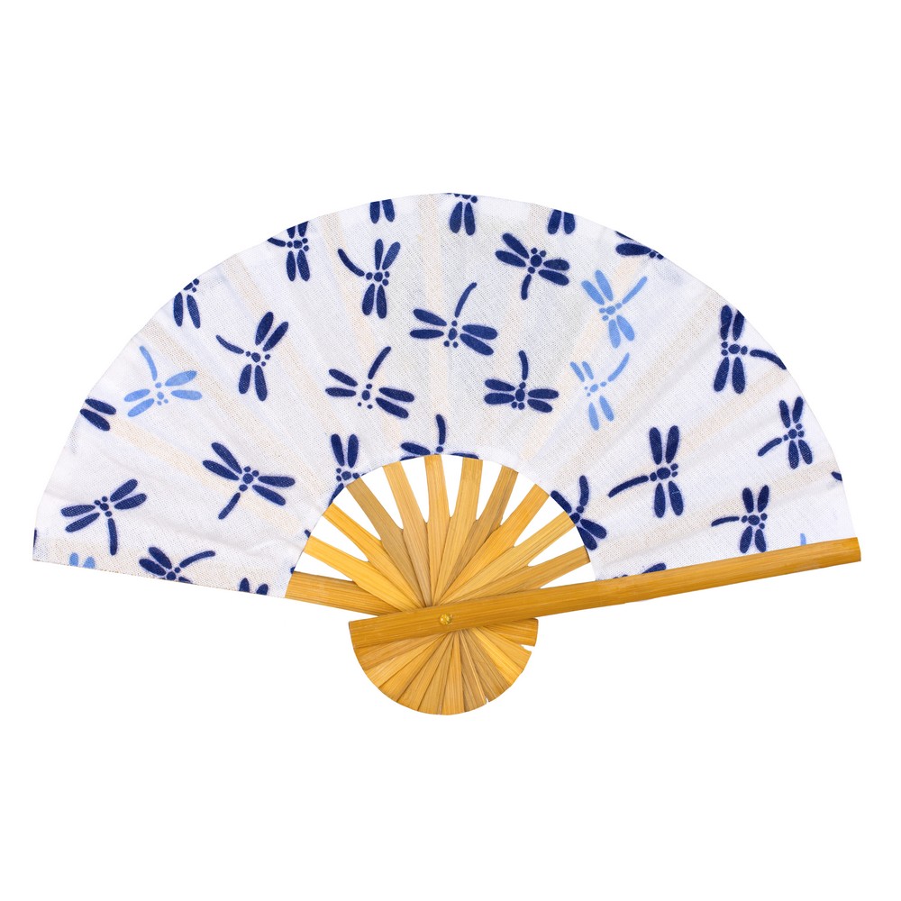 Fan cotton & bamboo dragonfly indigo blue