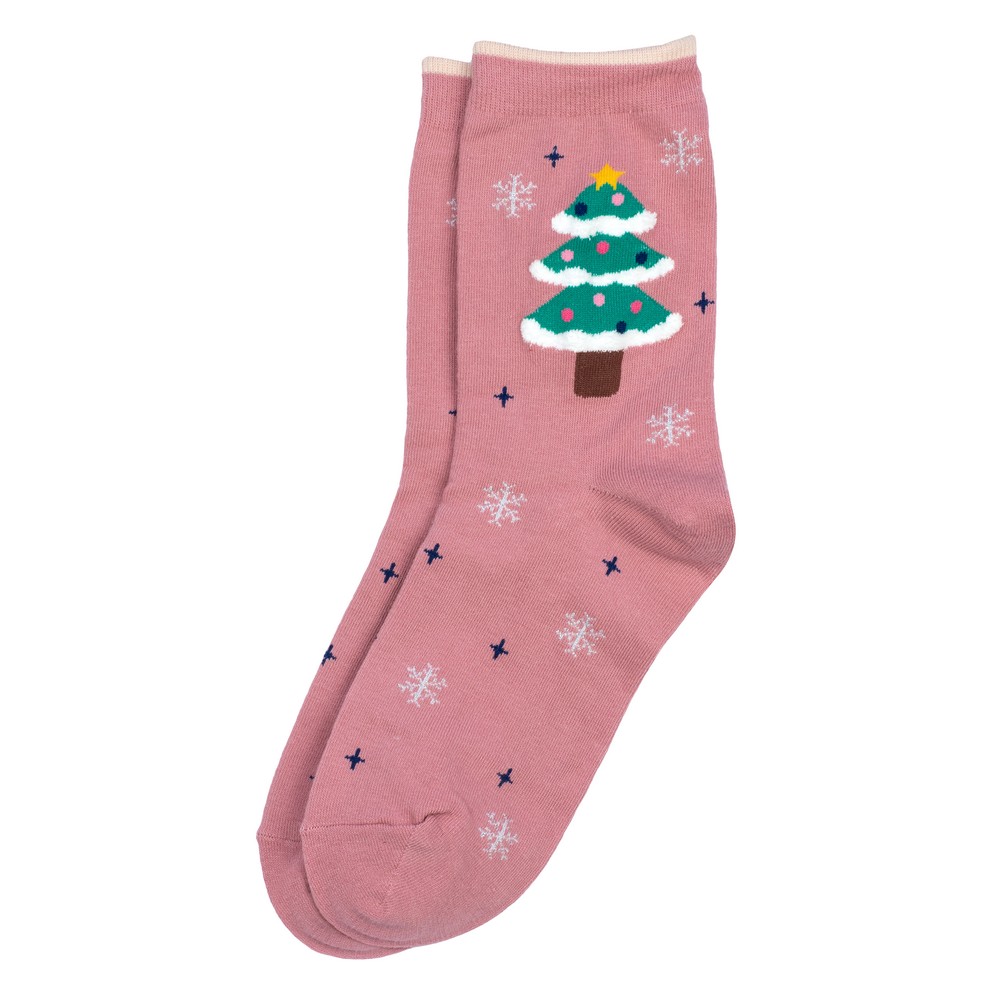 Socks cotton & spandex snowflake tree pink