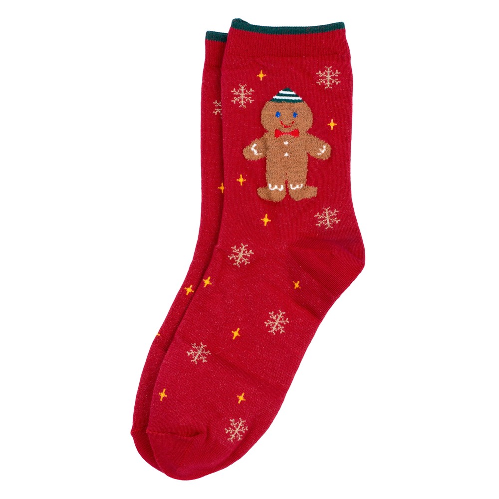 Socks cotton & spandex snowflake gingerbread red