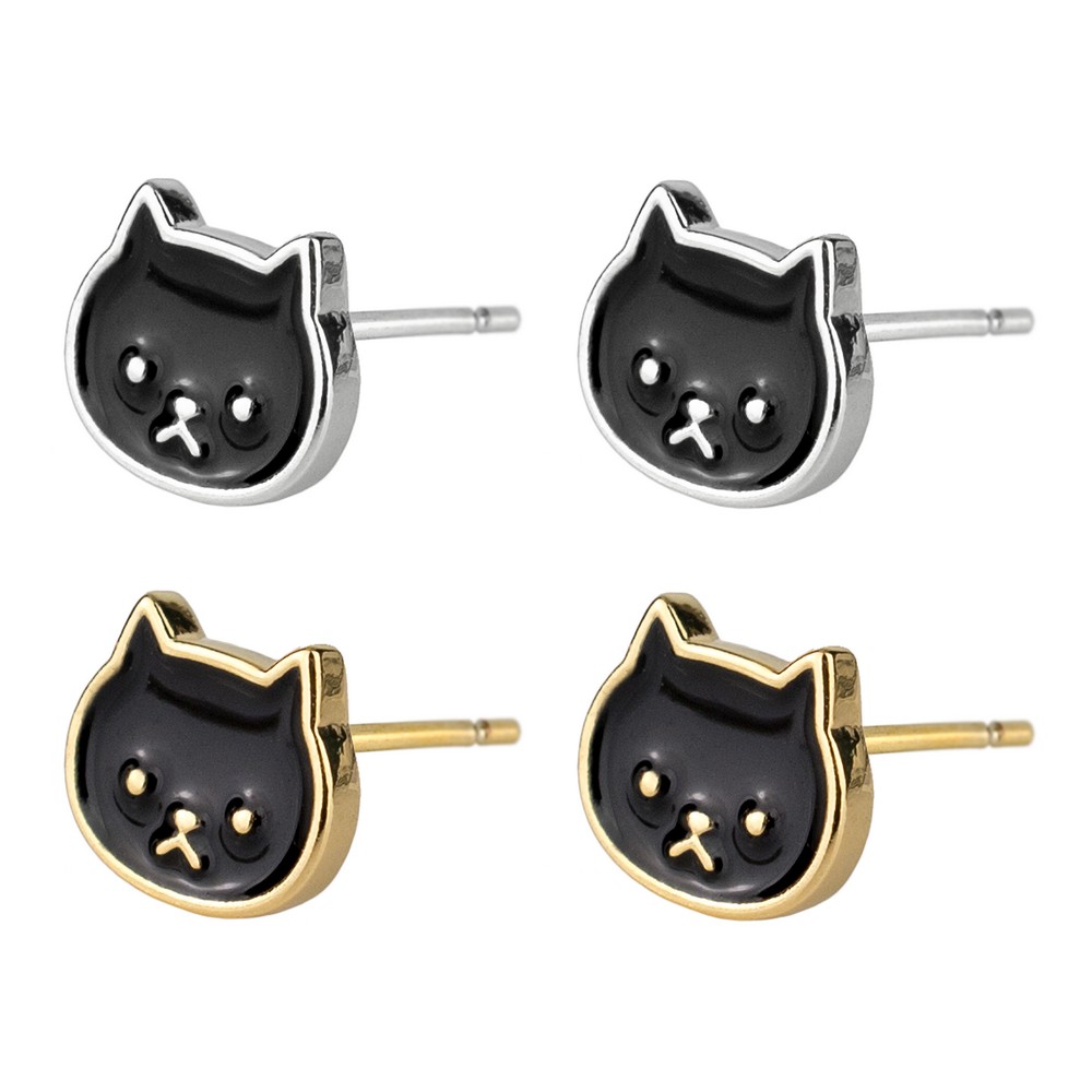 Stud earring enamel black cat