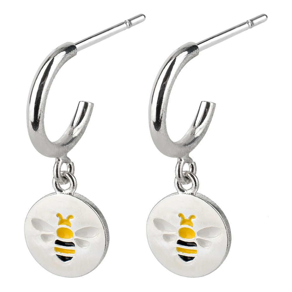 Hoop earring enamel bee disc