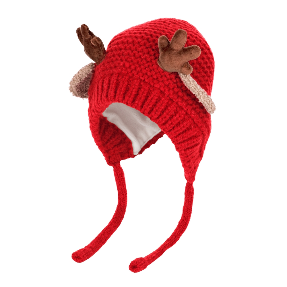 Hat acrylic kids reindeer age 1-6 red