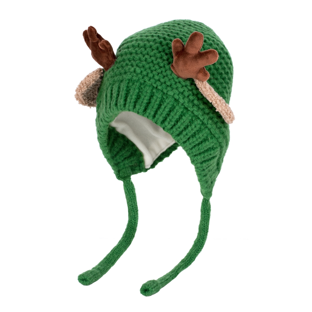 Hat acrylic kids reindeer age 1-6 green