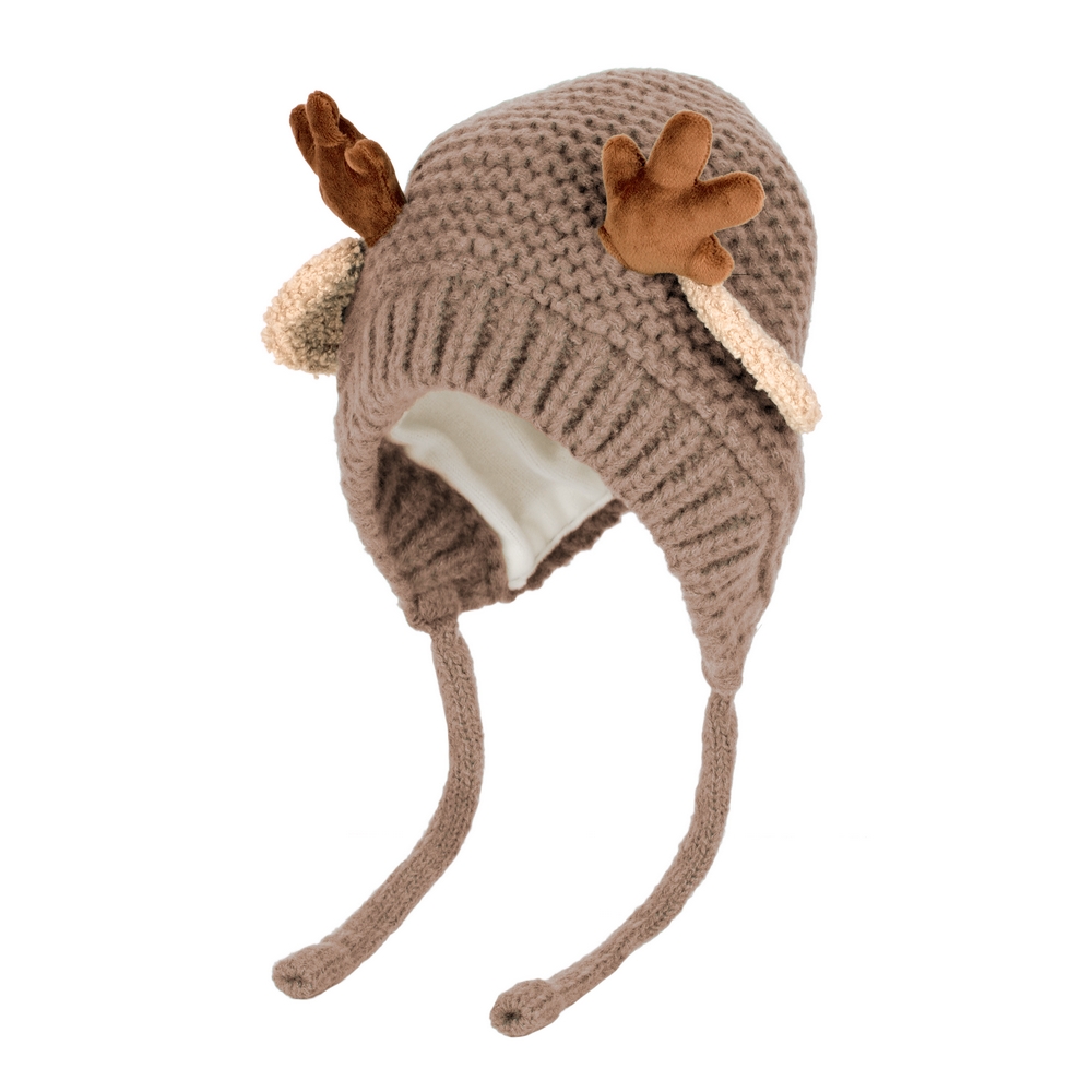 Hat acrylic kids reindeer age 1-6 beige