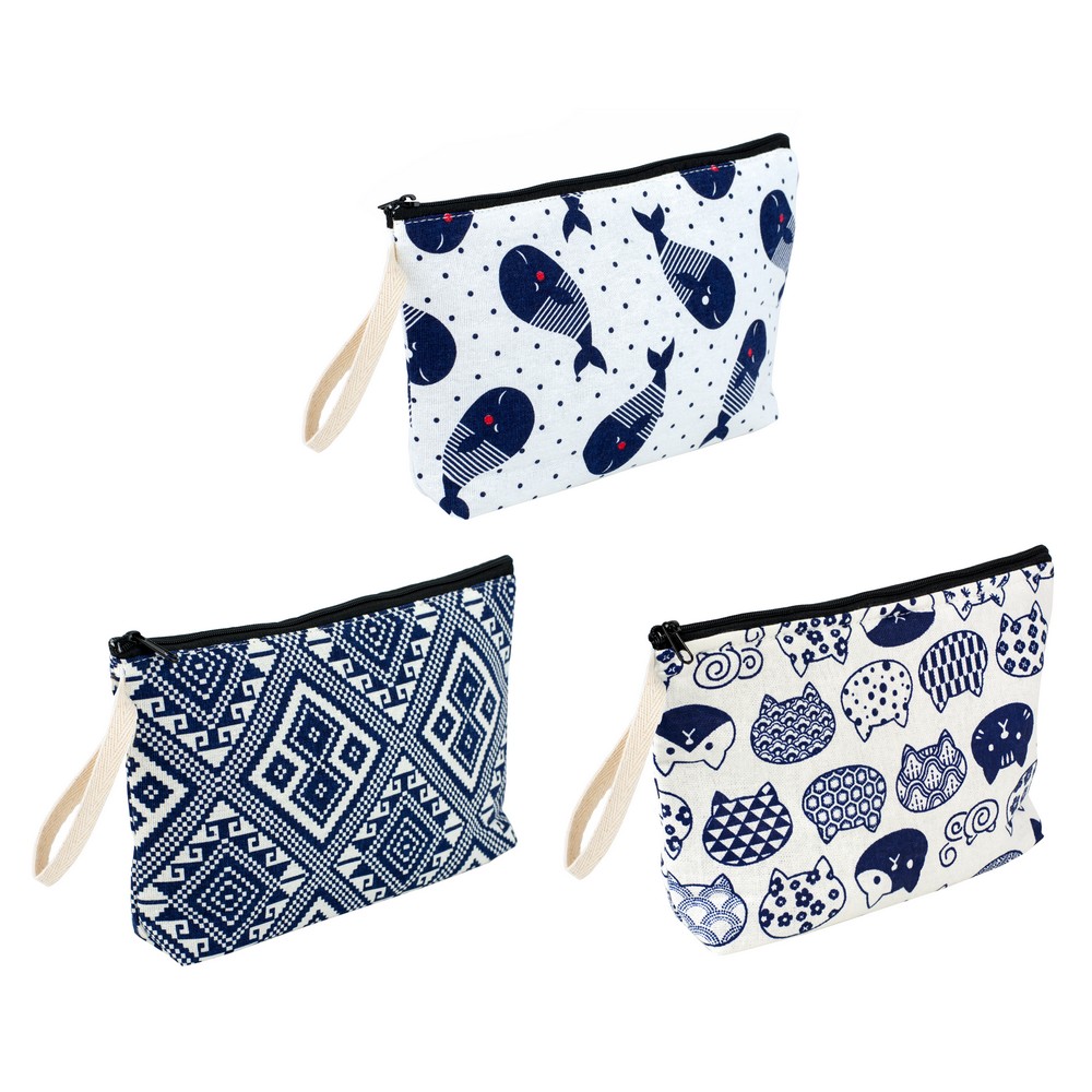 Cosmetic bag cotton japanese collection blue & white