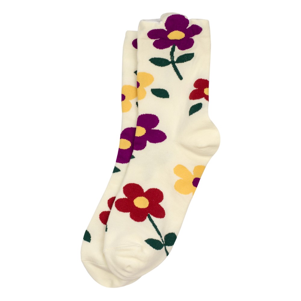 Socks cotton & spandex big fleur cream