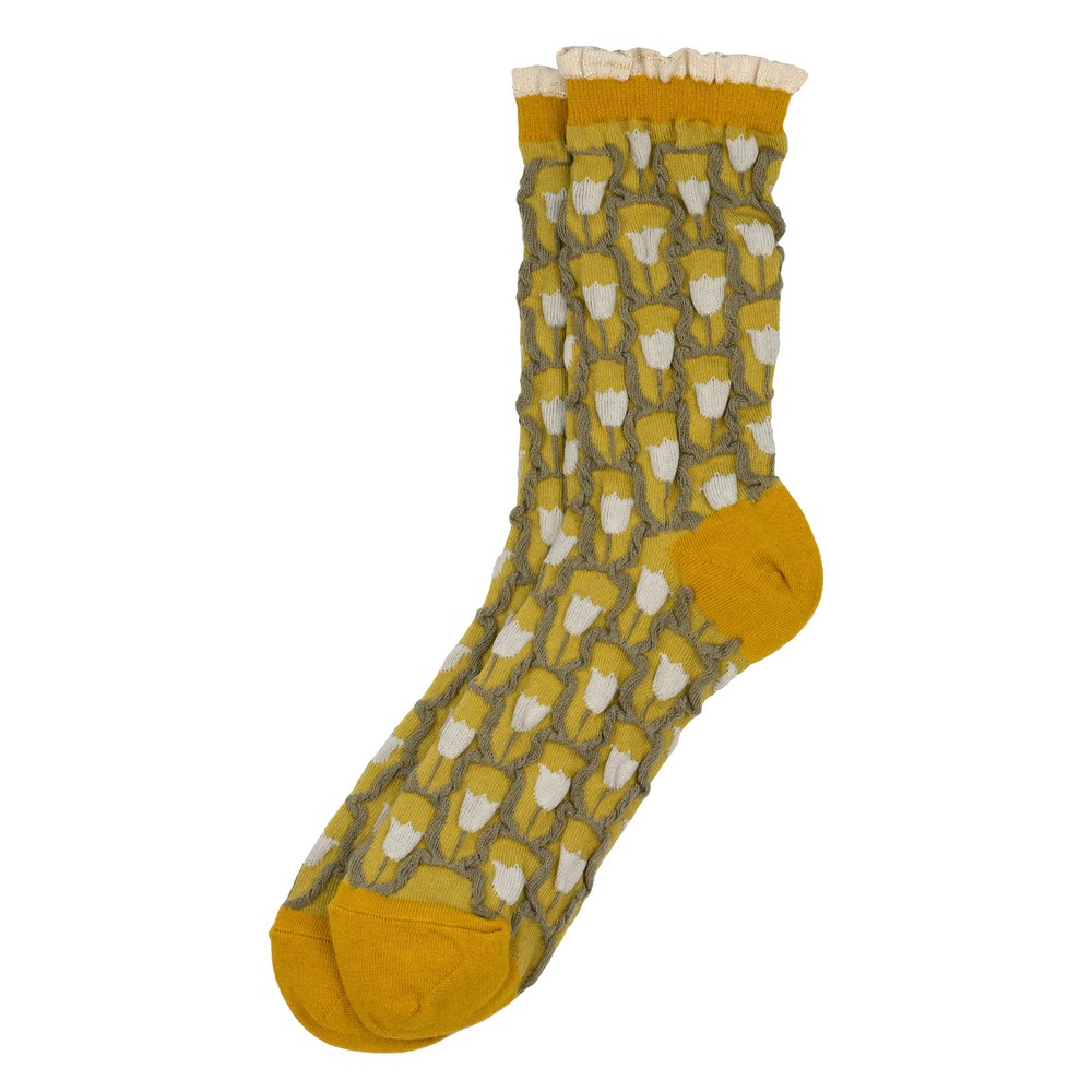 Socks cotton & spandex glitter frill tulip mustard yellow