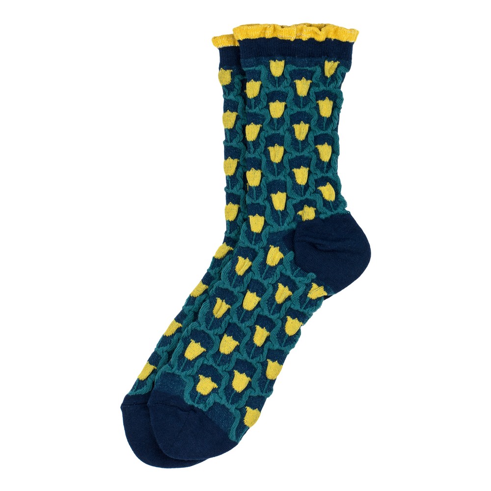 Socks cotton & spandex glitter frill tulip navy blue