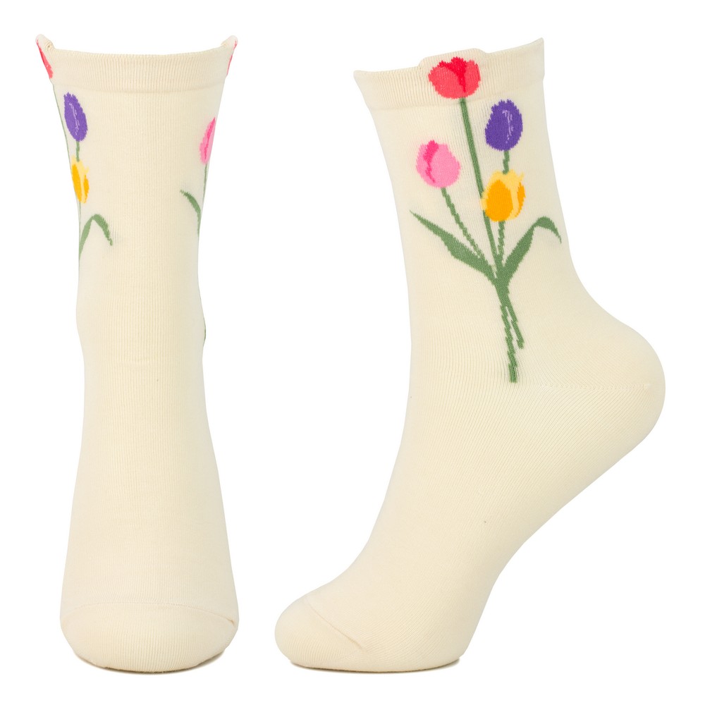 Socks cotton & spandex tulip bunch cream - Image 2