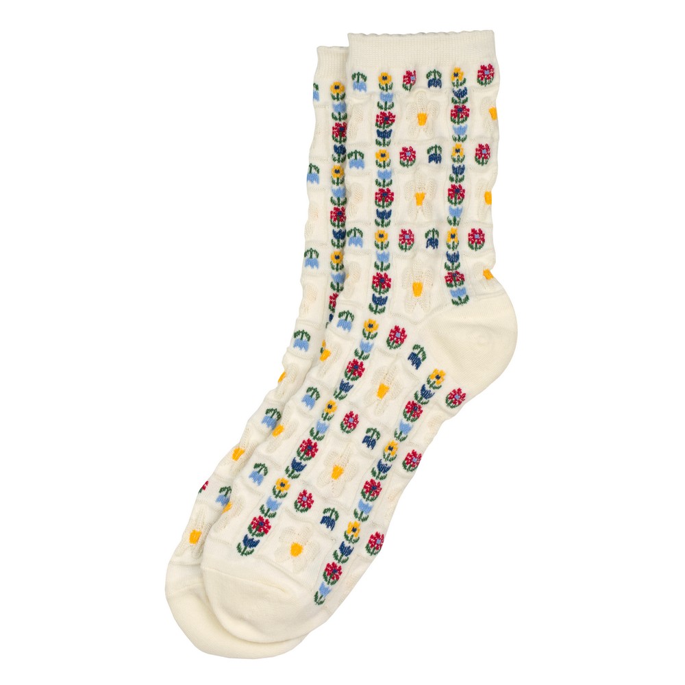 Socks cotton & spandex flower lattice white
