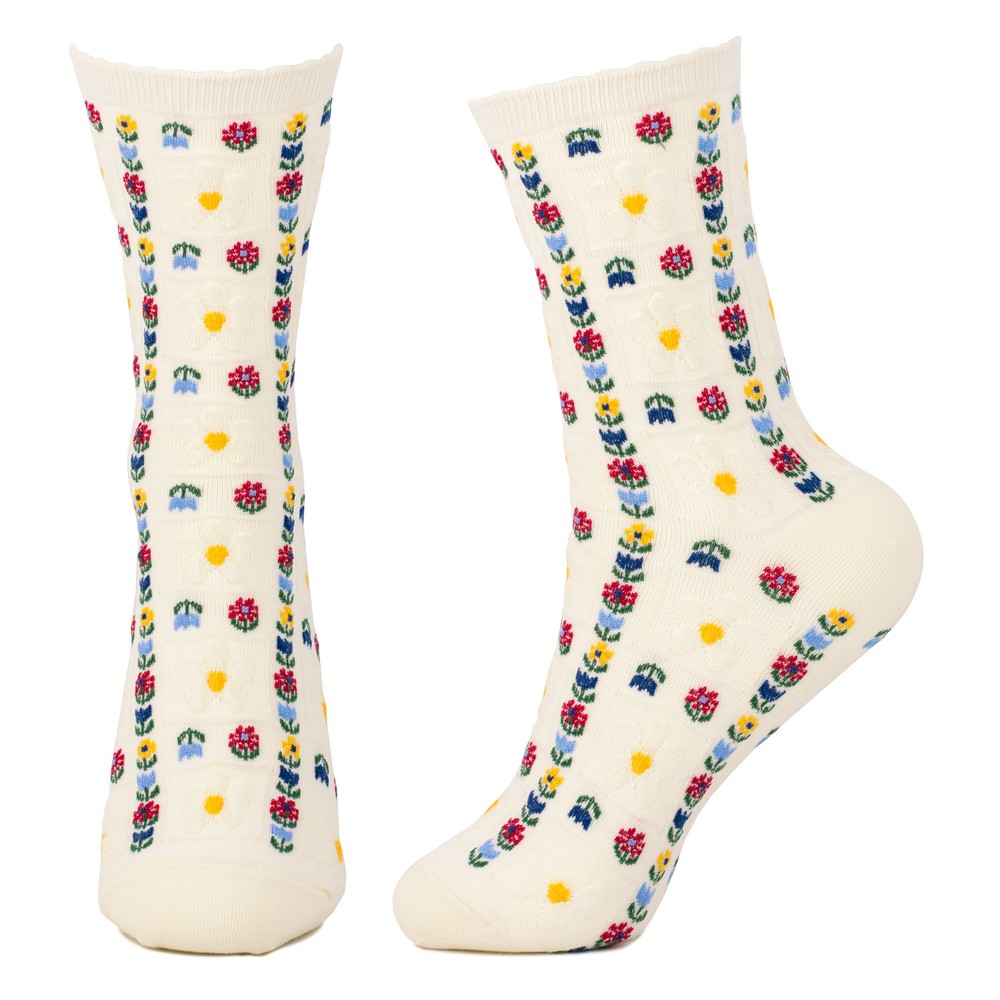 Socks cotton & spandex flower lattice white - Image 2