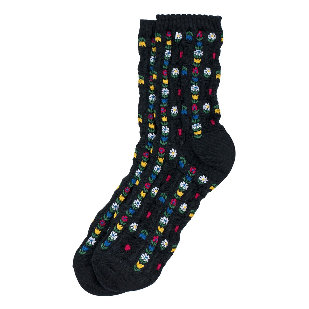 Socks cotton & spandex flower lattice black