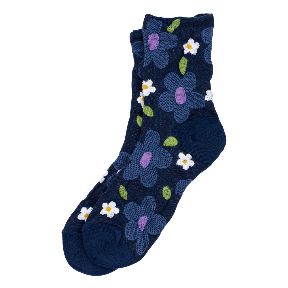 Socks cotton & spandex mesh flower navy blue