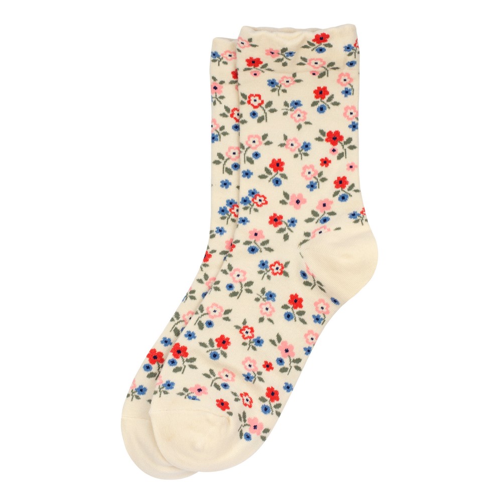 Socks cotton & spandex ditsy flower off-white