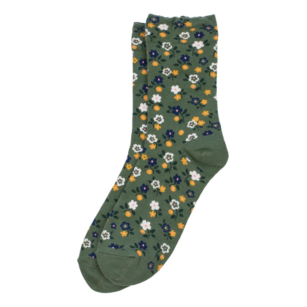 Socks cotton & spandex ditsy flower green