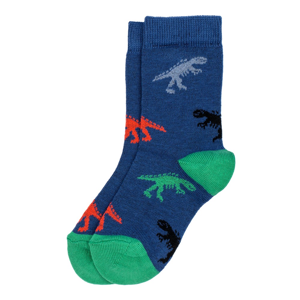 Socks cotton & spandex kids prehistoric dinosaurs age 5-7 navy blue