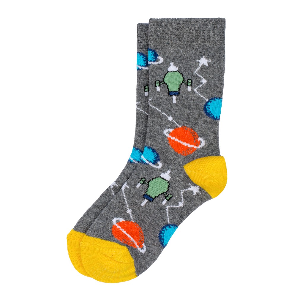 Socks cotton & spandex kids cosmic launch age 7-9 grey