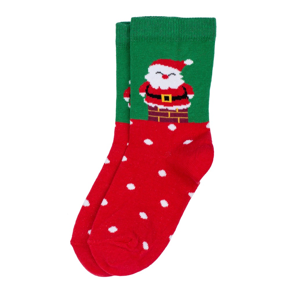 Socks cotton & spandex kids chimney santa age 7-9 red & green