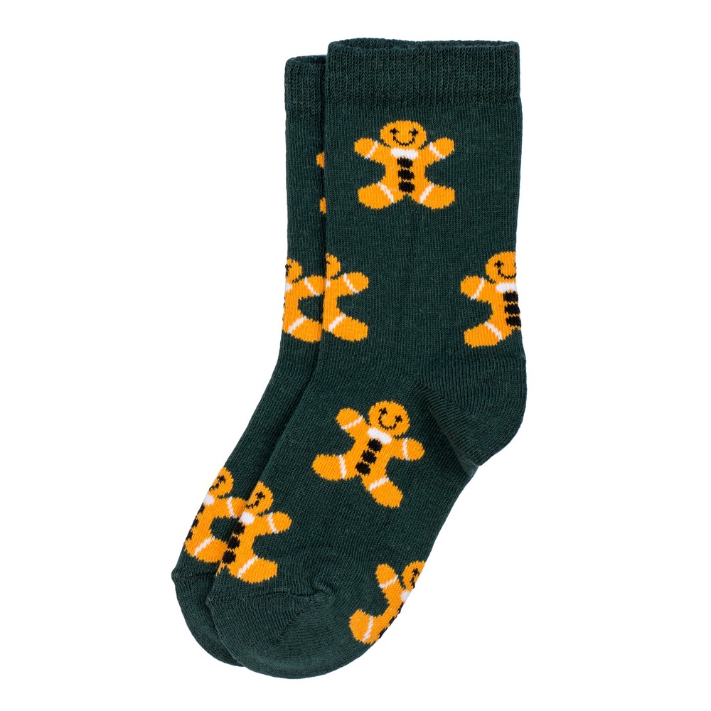 Socks cotton & spandex kids gingerbread man age 5-7 green