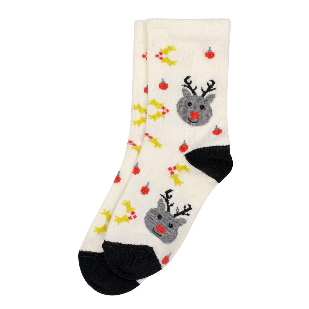 Socks cotton & spandex kids reindeer age 7-9 off-white