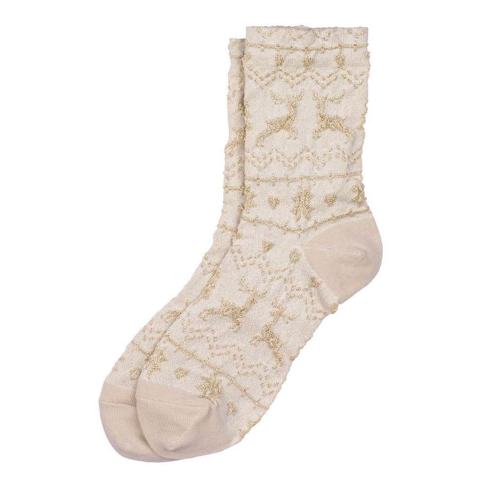 Socks cotton & spandex glitter scandi reindeer off-white