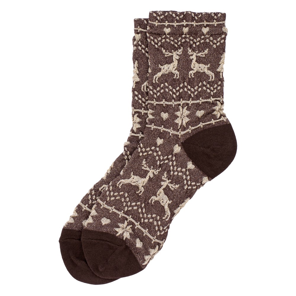 Socks cotton & spandex glitter scandi reindeer brown