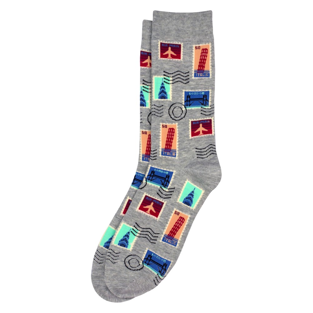 Socks cotton & spandex gents stamp collecting grey