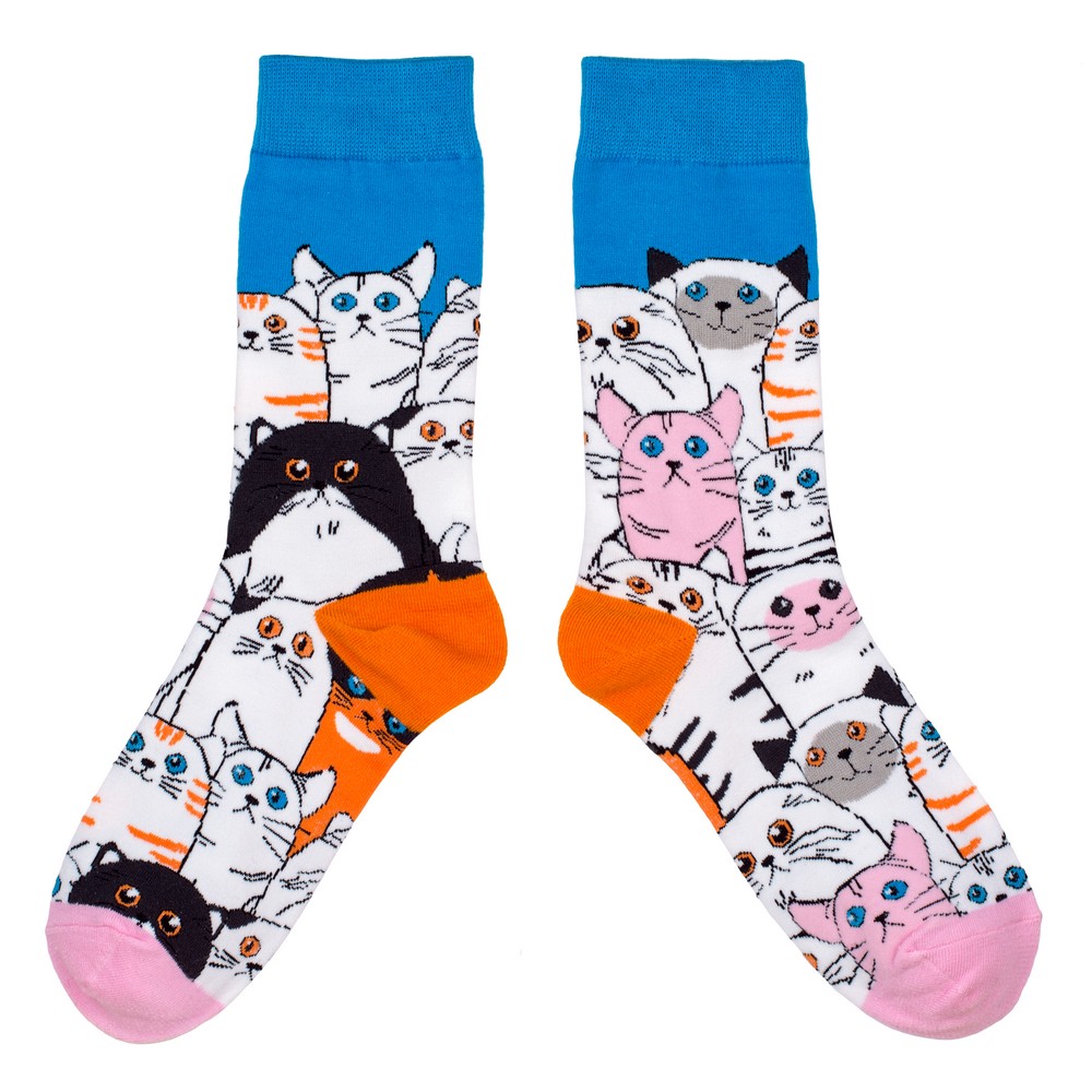 Socks cotton clowder of cats multicoloured