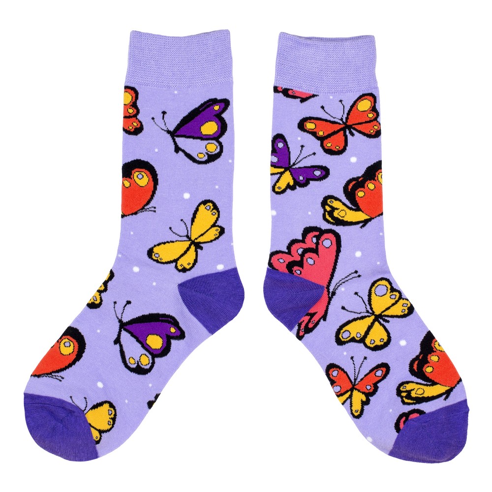 Socks cotton butterfly flutter purple