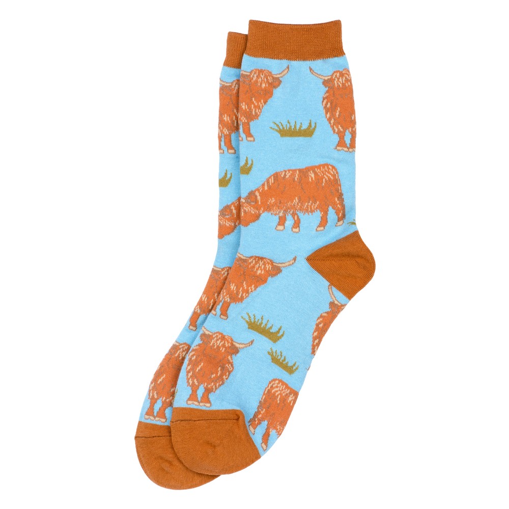 Socks cotton highland cow blue