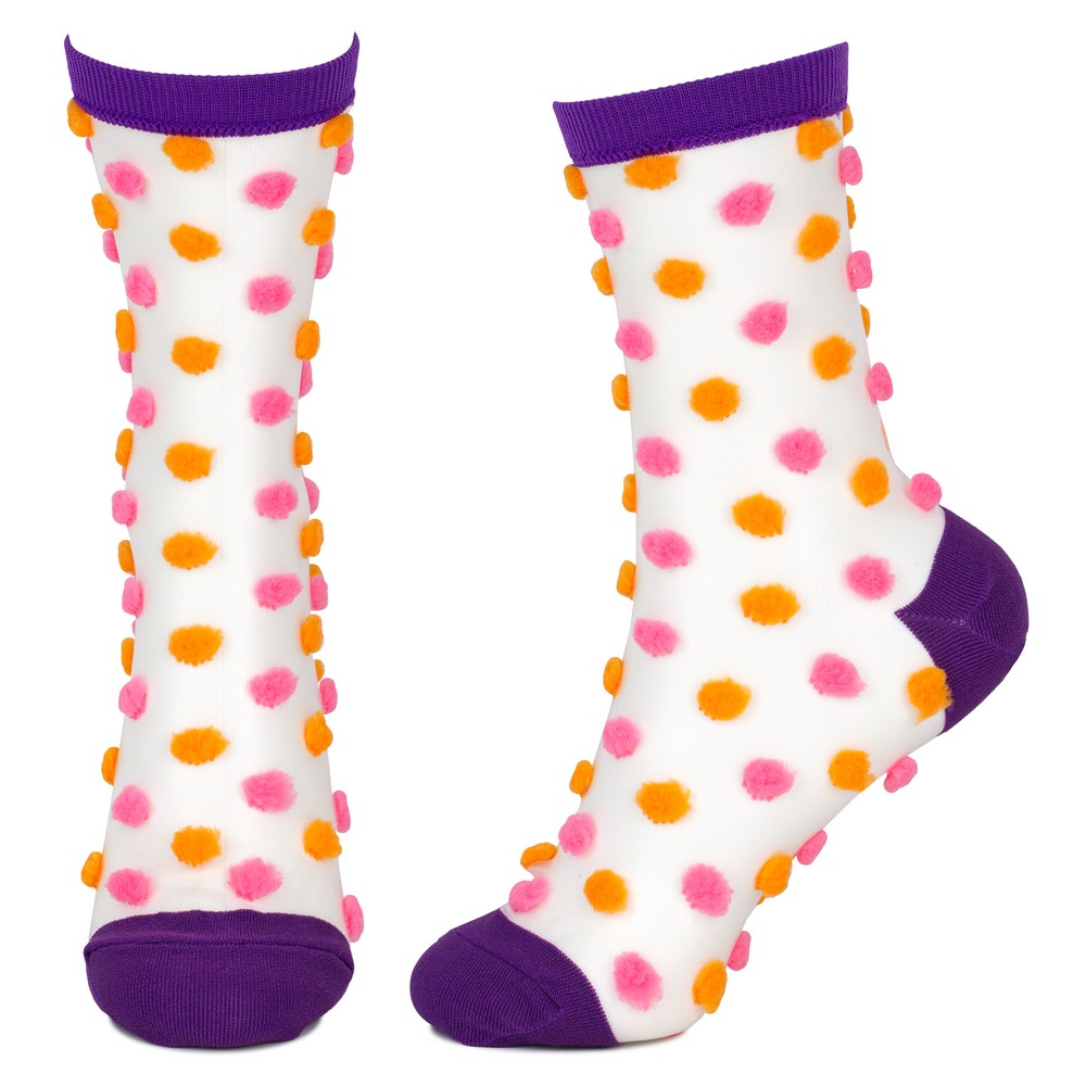 Socks pom pom sheer purple,orange & pink - Image 2