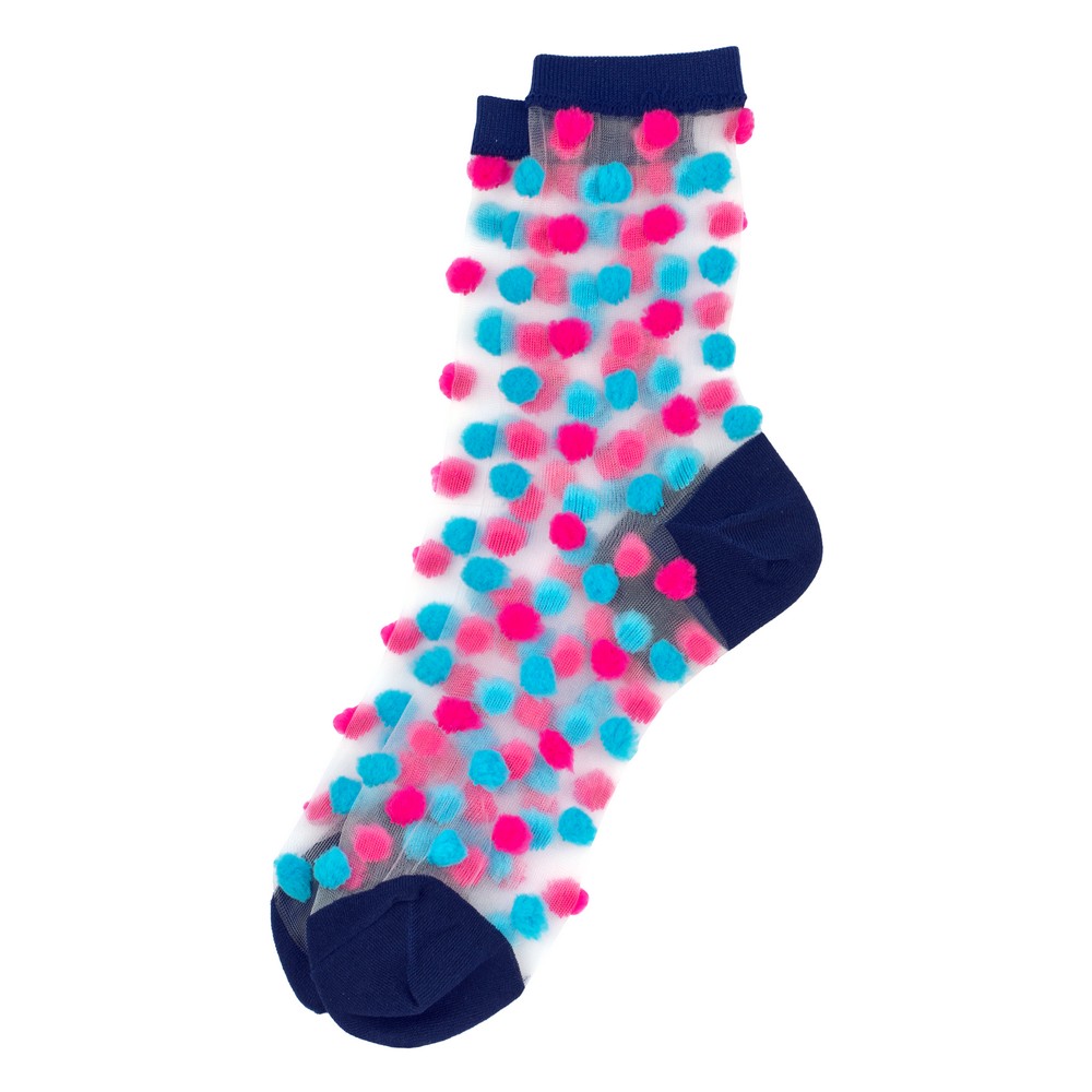 Socks pom pom sheer blue & pink