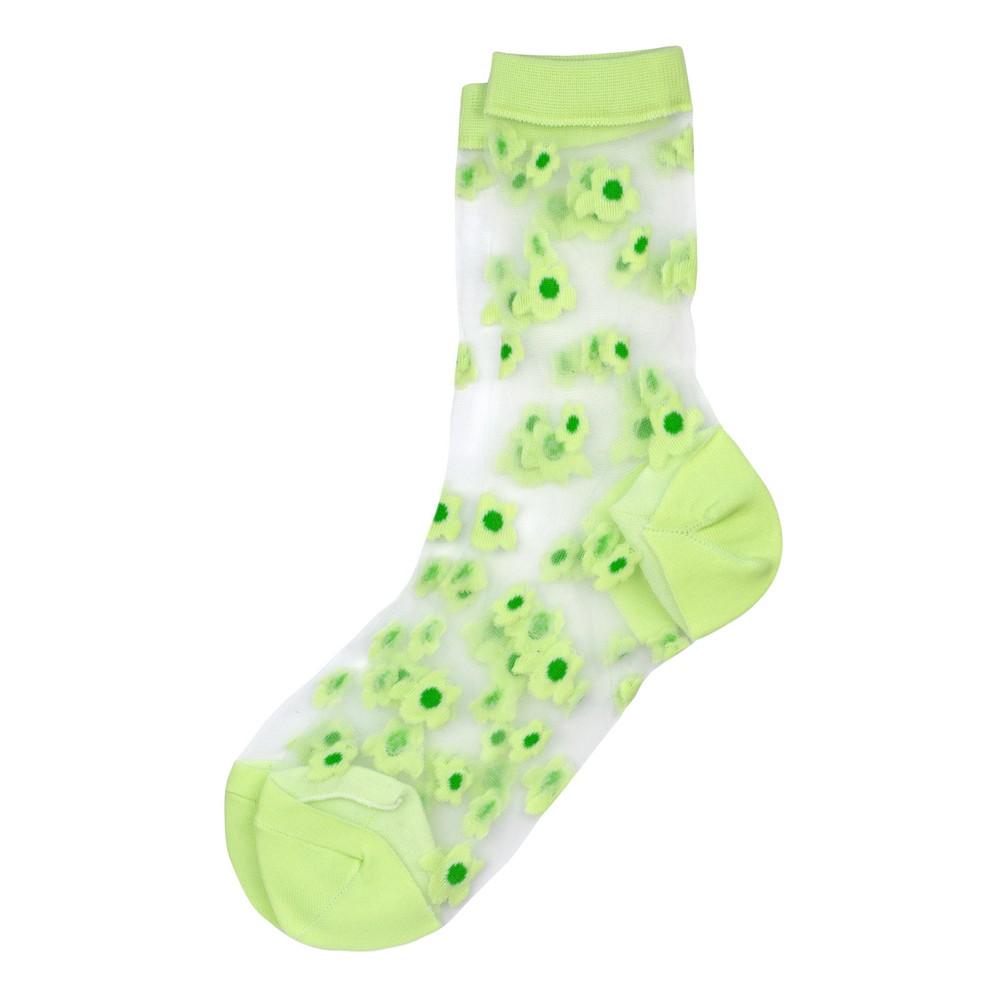 Socks retro flower print sheer green