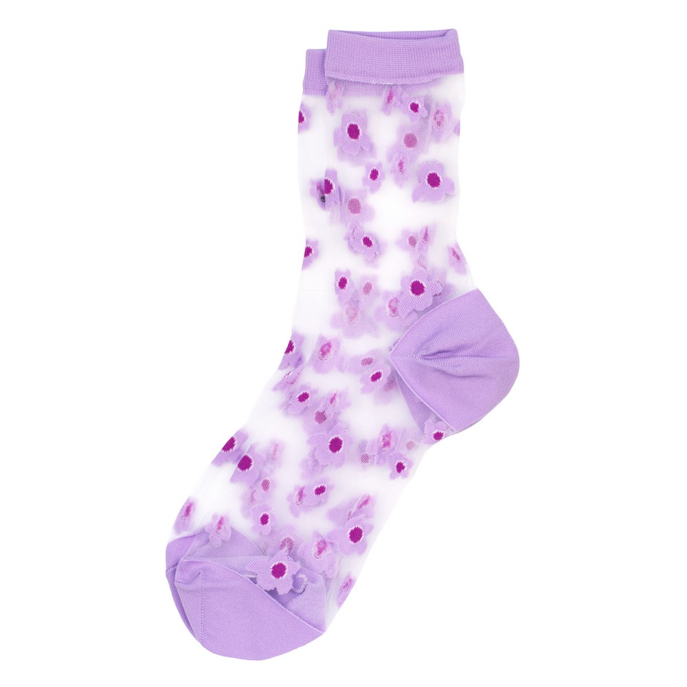 Socks retro flower print sheer lilac purple