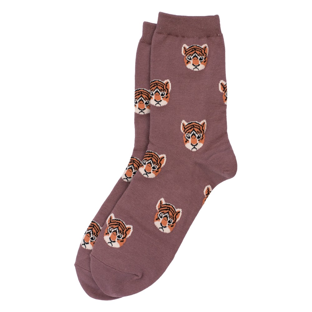 Socks cotton & spandex tiger faces pink