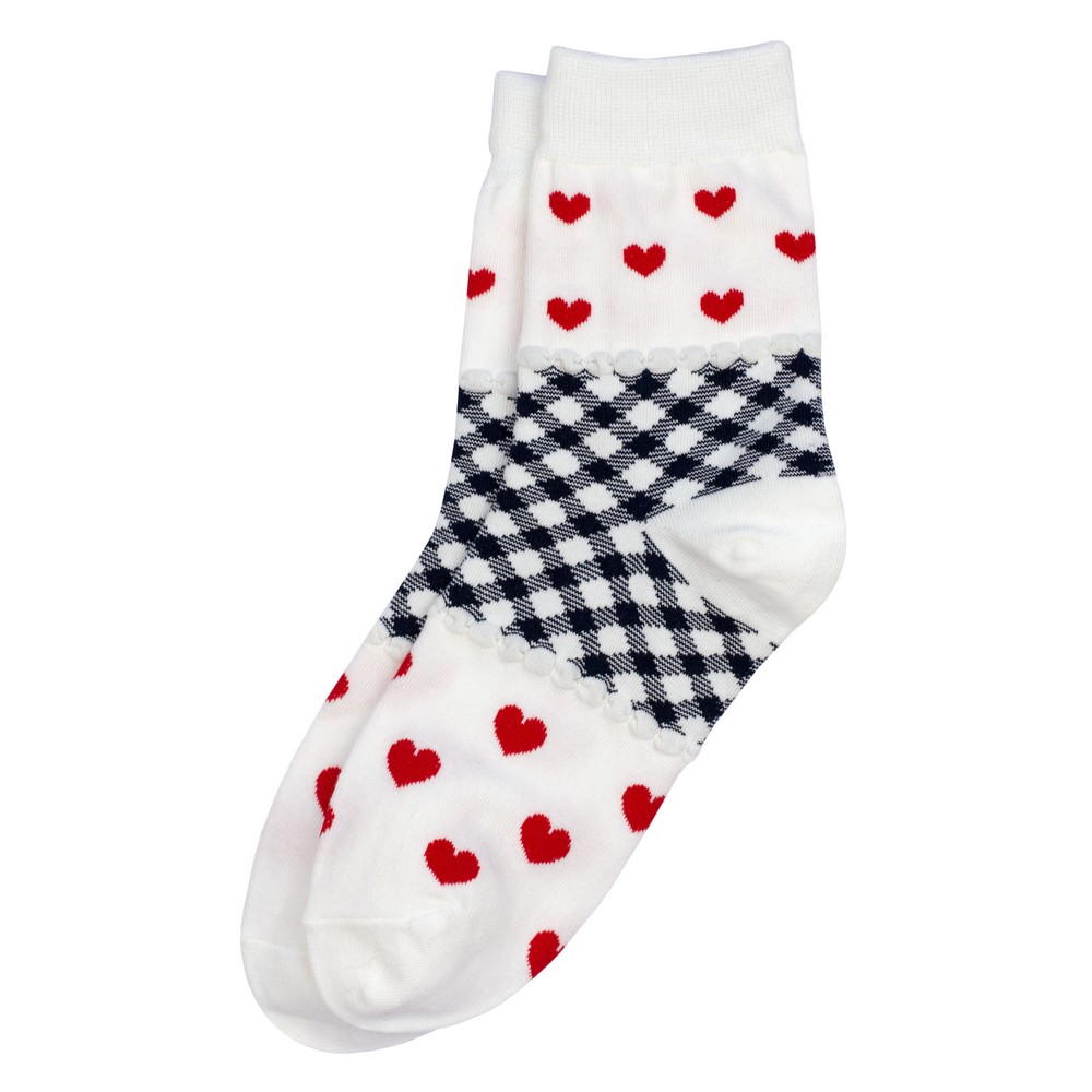 Socks cotton & spandex check heart white