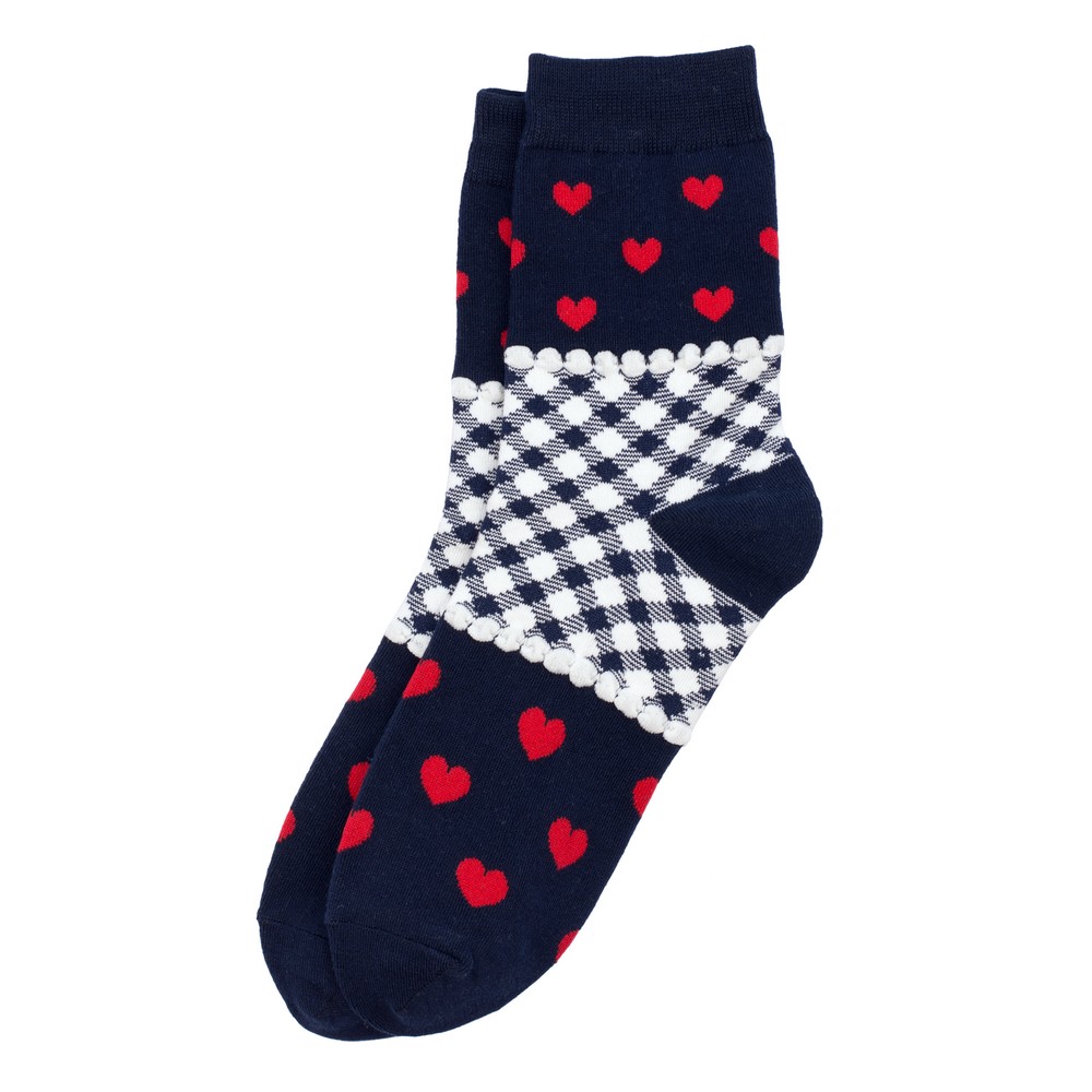 Socks cotton & spandex check heart navy blue